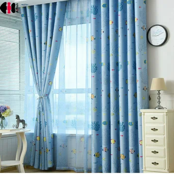 

Cartoon Fish Sea Coral Print Curtain Mediterranean Kids Boys Girl Study Living Room Door Bedroom Drapes Panel wp216C
