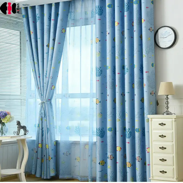 Online Shop Cartoon Fish Sea Coral Print Curtain Mediterranean