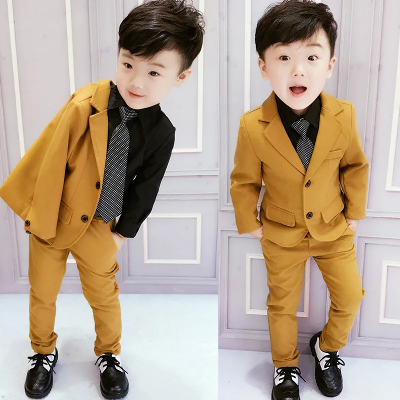 Boys Wedding Dress Jackets Pants 2Pcs Formal Suit Kids Birthday Party Clothing Set Flower Boys Brand Blazers Suits