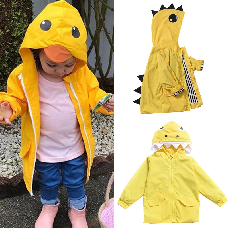 Ветровка для маленьких мальчиков; детская куртка для девочек; плащ-дождевик с капюшоном и рисунком динозавра; детские куртки; плащ-дождевик; плащ