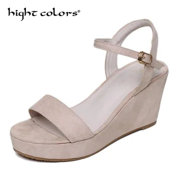 

Sandales Femme 2019 Women Platform Pumps Flock Wedge Heels Sandals Ladies Summer Gladiator Fish Mouth Open Toes Casual Shoes