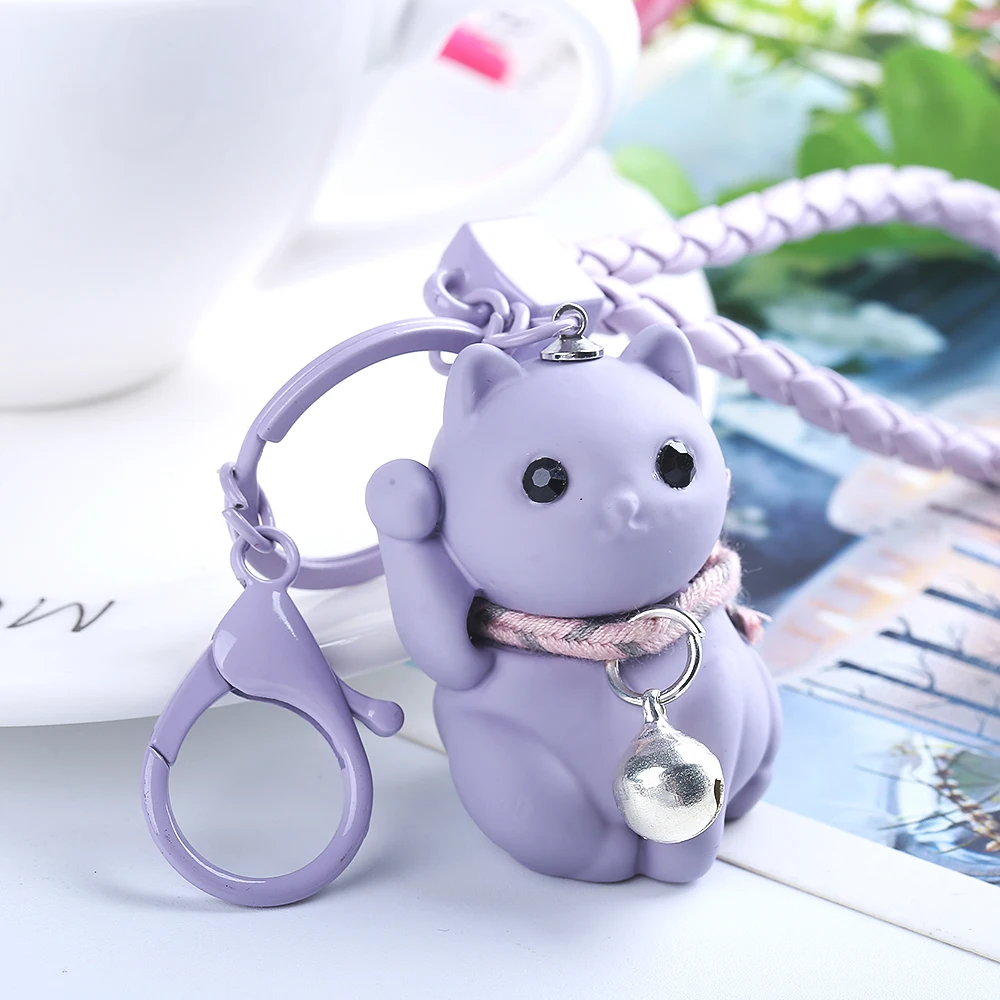 Encantadores llaveros de dibujos animados gatos de la suerte niños mujeres gatito campanas de cuero Portachiavi llaveros Chaveiro llavero ricos encantos regalos