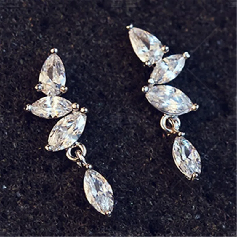 

925 Sterling silver Stud earrings set drill long Women fashion jewelry