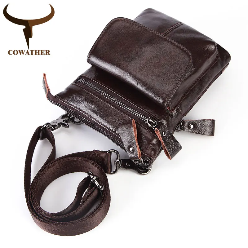 Поясная Сумка COWATHER из натуральной воловьей кожи для мужчин Винтажная сумочка на