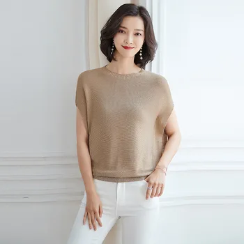 

Knitted Pullovers Women 2019 New Summer Shiny Thread Sleeveless Stella Filante Loose Jumper Pull Femme Girl Tops Thin Sweater