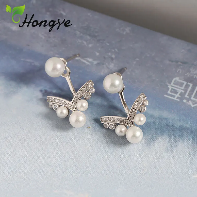 

Hongye Real Pearl Earrings Women Zircon Decorative Elegant Silver 925 Jewelry Original Brand Drop Earrings for Women Fine Gifts