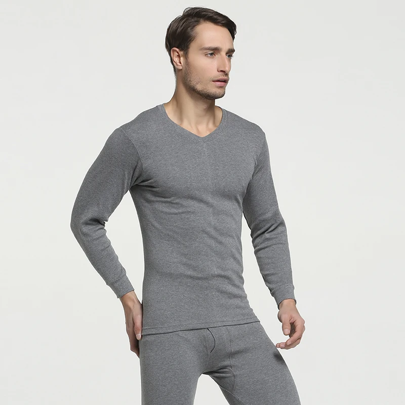 2018 Winter 100% Cotton Round Neck Warm Long Johns Set For Men Ultra-Soft Solid Color Thin Thermal Underwear Men's Pajamas M-3XL