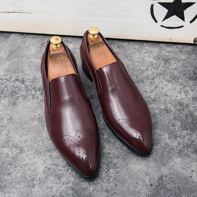 retro slip on leather shoes men luxury brand eurpean dress male footwear wedding elegant classic pointed oxford shoes for men (6)