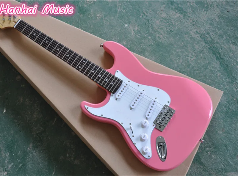 6 String Electric Guitar,Left hand Version,Pink color Body with Black