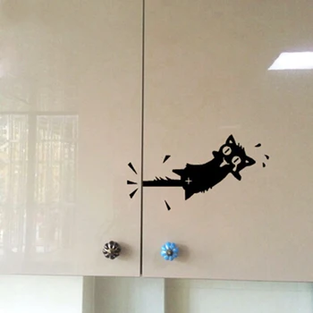 Cat Wall Sticker Cartoon Cat Pattern Kitchen Cabinet Wall Stickers Furniture Glass Stickers Decal Home Decor