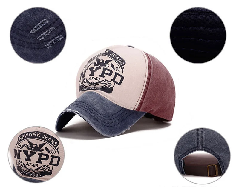 Fashion Unisex Baseball Cap NYPD Letter Pattern Women Washed Old Style Caps Men Leisure Sport Cotton Washed Hip Hop Hat CP0252 (2)