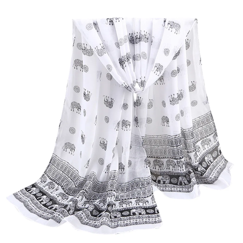 Ethnic Silk Scarf Luxury Brand Chiffon hijab scarf Women Elephant Printed Scarf Retro Female Shawl foulard femme C10