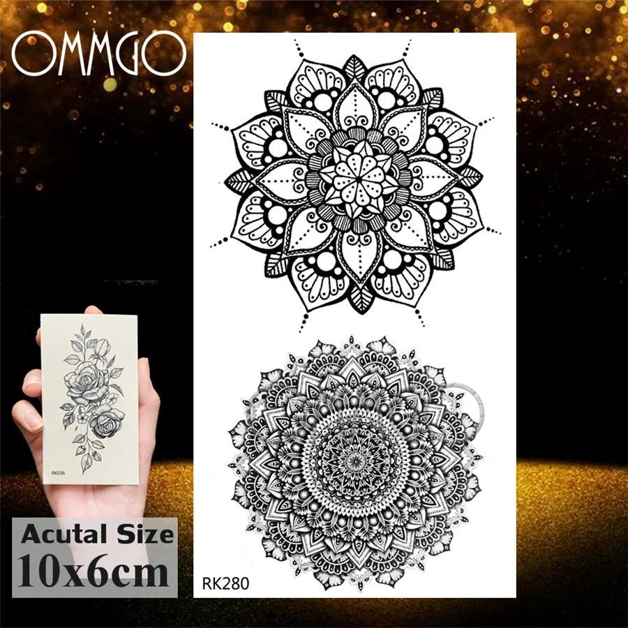 OMMGO пикантные черные сапоги серьги Henna Mandala цветок временные татуировки для девочек женский, черный Стикеры Индия михенди, штаны с