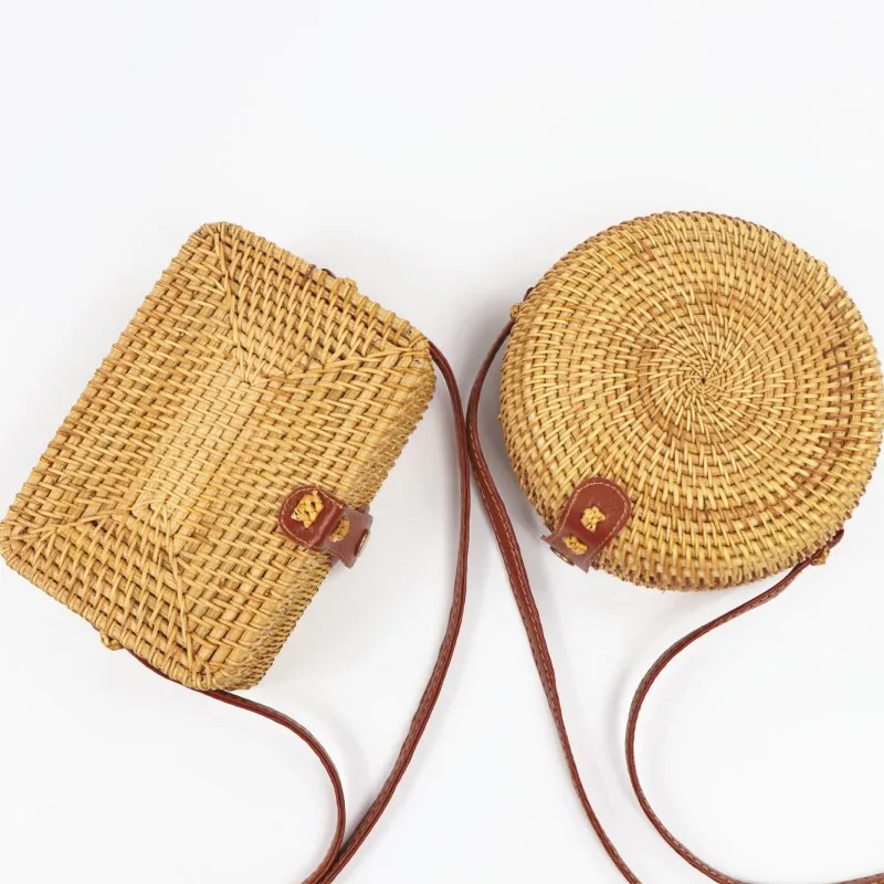 

Woven Rattan Bag Round Straw Shoulder Bag Small Beach HandBags Women Summer Hollow Handmade Messenger Crossbody Bags