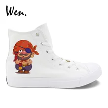 Вэнь дизайн мальчики девочки парусиновые кроссовки мультфильм изображение пират Высокий Верх белый черный повседневная обувь мужские женские взрослые плимсоллы