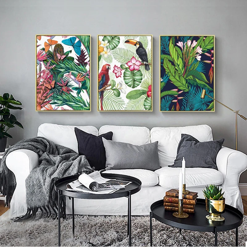 

Tropical Rainforest Watercolor Plants Flower Bird Natural Style Canvas Painting Canvas Print Art Poster Wall Picture Home Decor