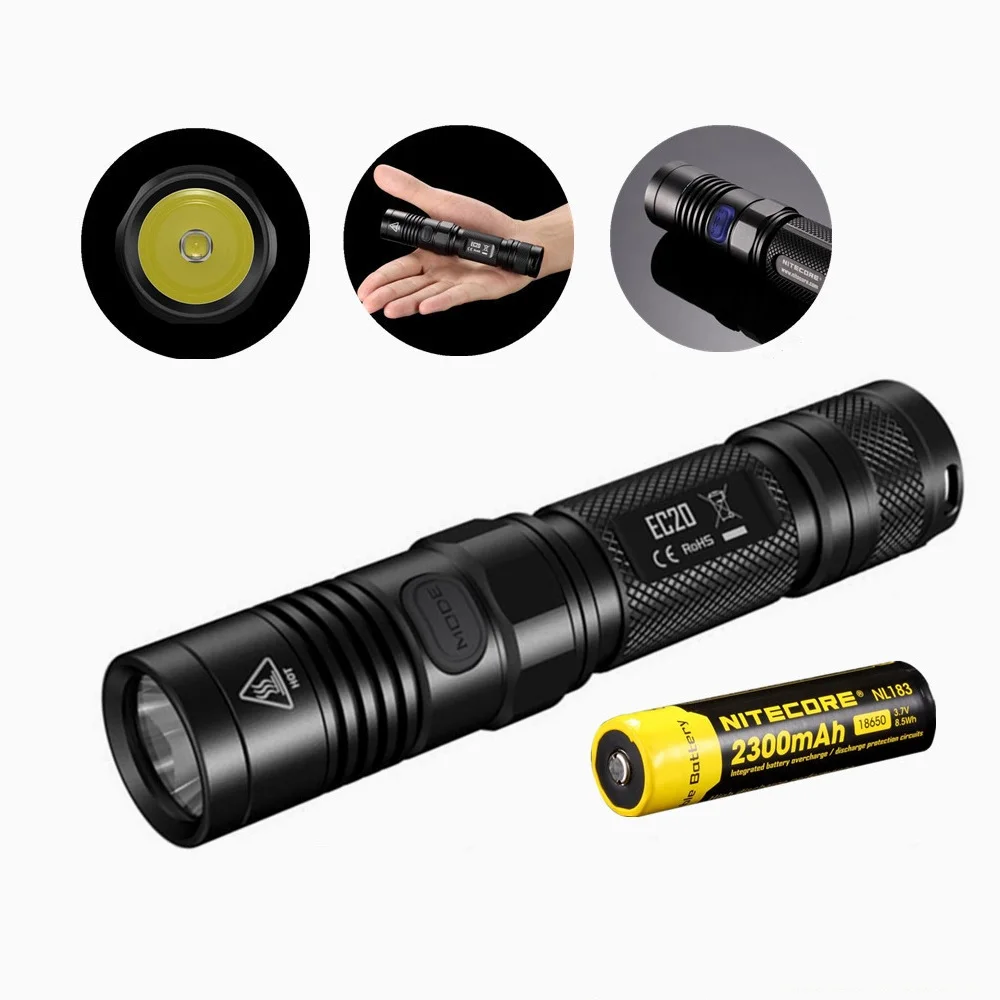 Nitecore EC20 одной рукой Управление фонарик с nitecore NL183 18650 2300 мАч батареи XM-L2 960 люмен яркий Водонепроницаемый