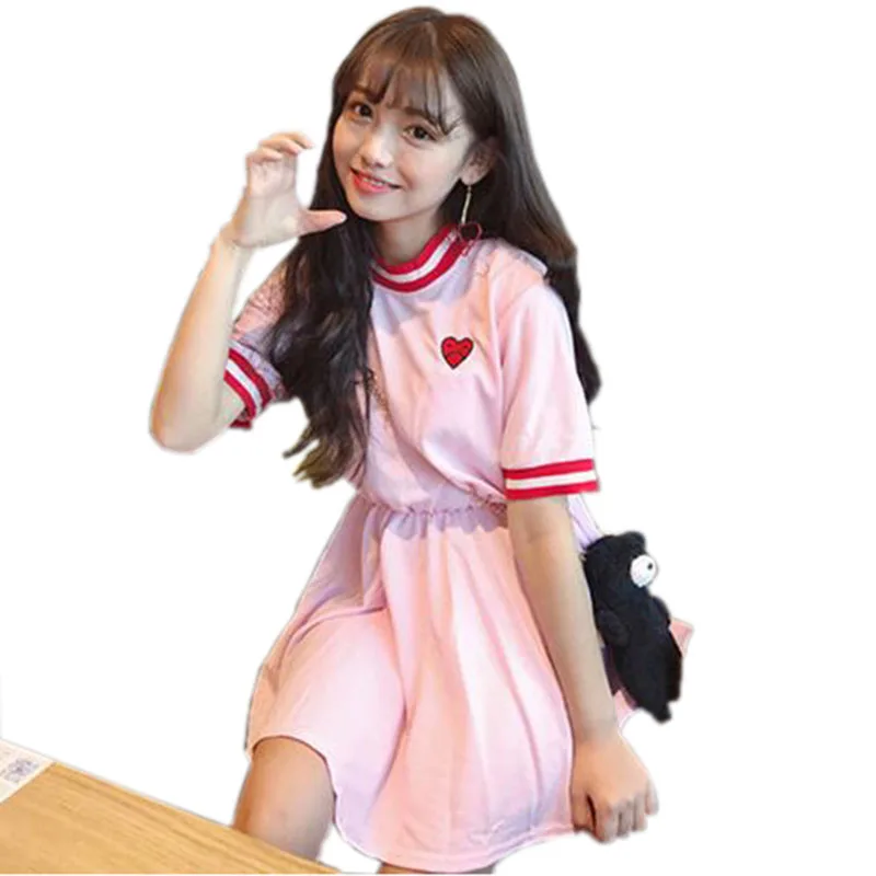 

Fiodcrg Japanese Women Harajuku Short Sleeve Sweet Dress 2019 Girls Kawaii Love Embroidery Dresses Female Cute Dresses