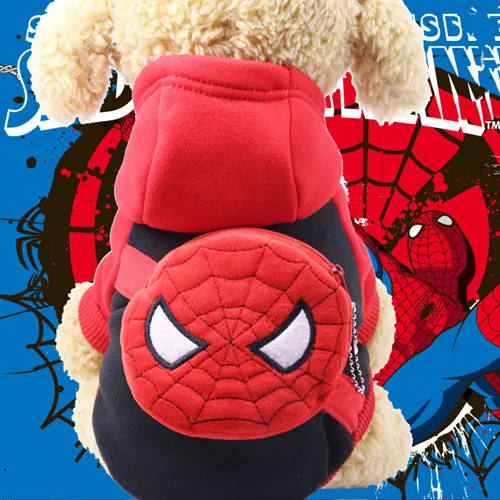 Spiderman Новинка, теплые толстовки с капюшоном на четыре ноги, одежда для собак, милый мультяшный костюм для собак, осенняя и зимняя одежда, щенок, чихуахуа, Йорк - Цвет: Spiderman