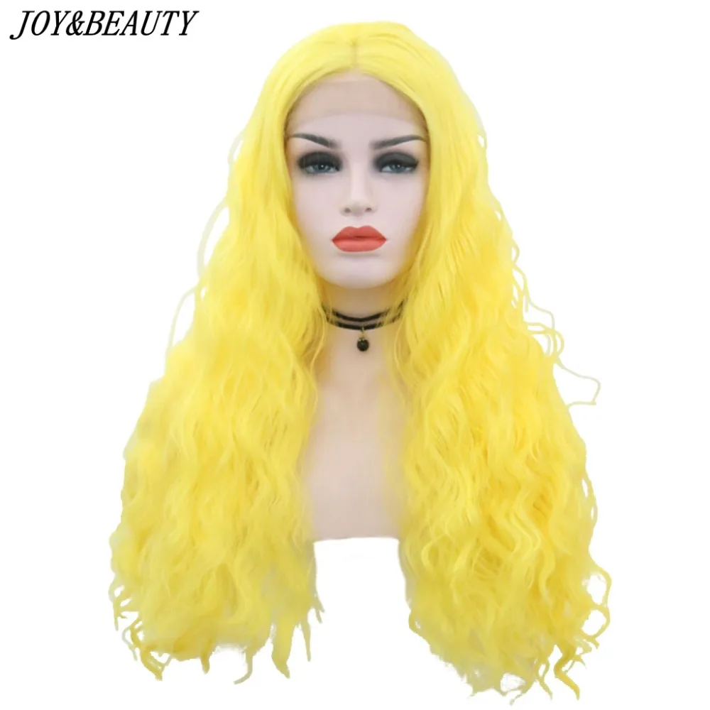

JOY&BEAUTY Yellow Kinky Curly 24 Inch-28Inch Long Lace Front Wig Natural Hairline Heat Resistant Synthetic Hair Wigs For Women
