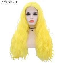 JOY & BEAUTY Желтый Кудрявый Вьющиеся 24 Дюймов-28 Дюймов Длинный Парик Фронта Шнурка Натуральные