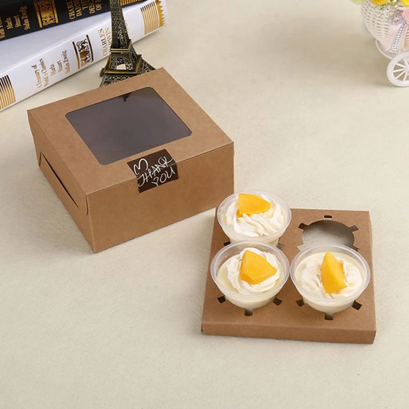 manufactory wholesale high quality cake box Kraft 4 cavities Muffin Box