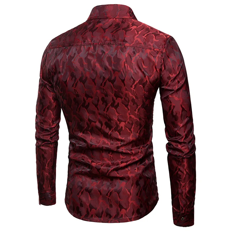 Новый бренд печатных рубашка с длинным рукавом Для мужчин camisa мужской slim Fit Мода Темно-Камуфляж цветочные рубашки Повседневное Для мужчин