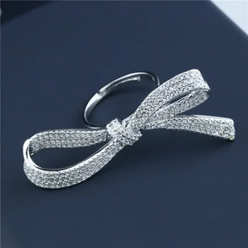 

Fashion Bowknot 925 Sterling Silver Finger Ring Necklace Knot Paved AAA Zircon Stone Open Ring for Women Party Wedding Jewelry
