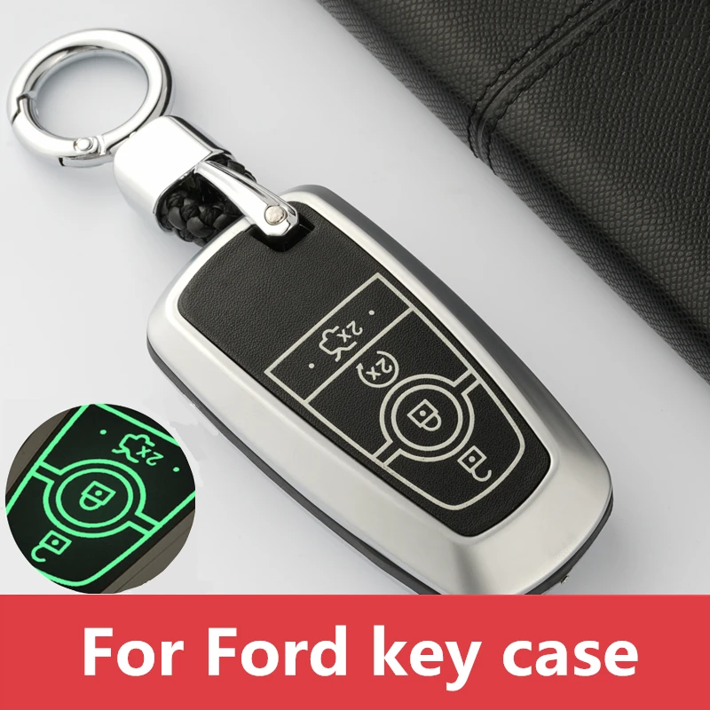 

Zinc alloy Leather Remote Key Case Fob Shell Cover For Ford Mondeo Fusion Mustang Edge Explorer F-150 F-250 F-350 2017 2018