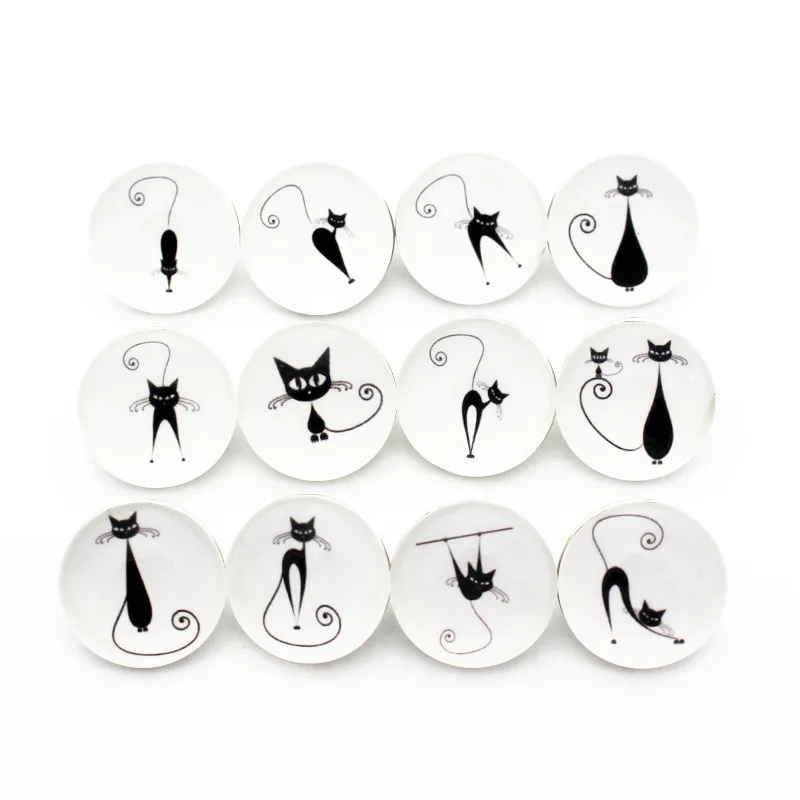 New Snap 12pcs/lot Cartoon Black Cat Glass Buttons Charms Fit 18mm Giger Button Bracelet&ampBangles DIY Jewelry | Украшения и
