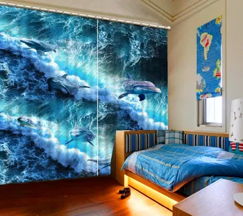

3D Cortinas Sea dolphins Window Curtain Living Room Bedroom Modern Home Blackout Curtains