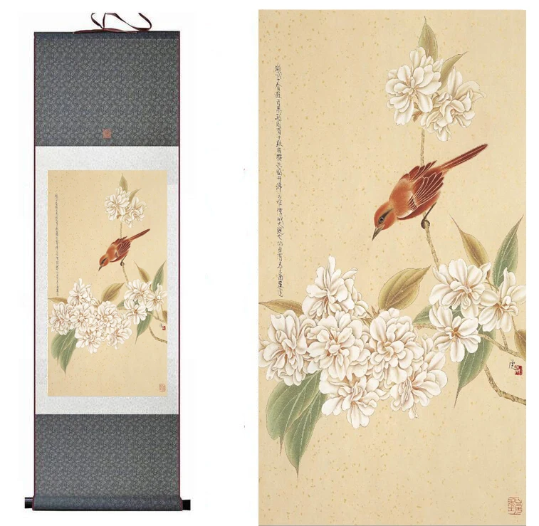 

Birds and flower painting Home Office Decoration Chinese scroll painting flower art Chinese paintingPrinted painting