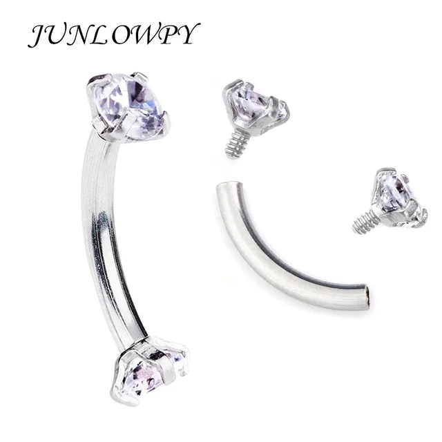 Tragus Earring Internally Thread Cubic Zircon Stainless Steel Curved Tragus Earring Internally Thread Cubic Zircon Stainless Steel Curved Barbell Piercing Eyebrow Ring Body Jewelry