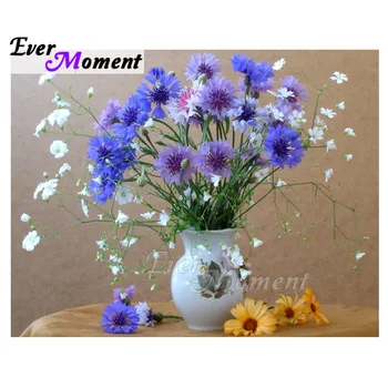 

Ever Moment Diamond Painting Blue Flower in Vase Artwork Full Square Drill Cross Stitch Diamond Embroidery Decoration 3F1963