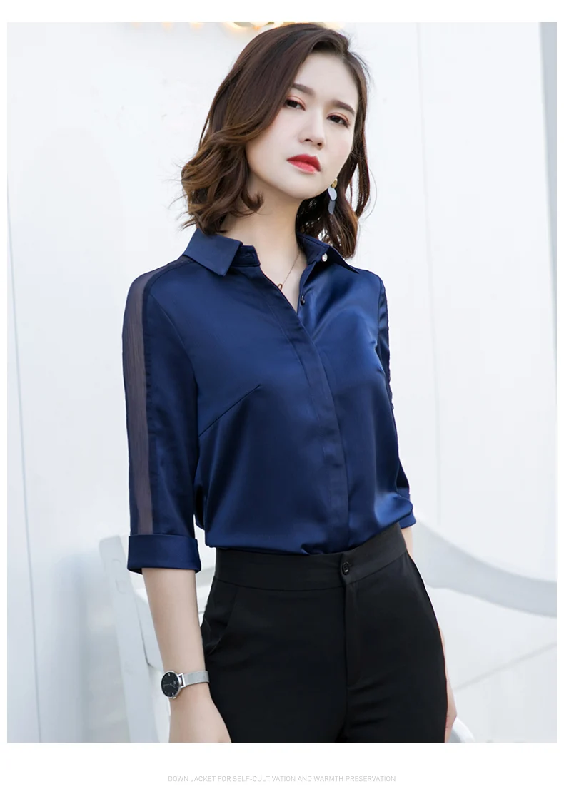 Fashion women Satin shirt Summer new half sleeve casual loose blouses office ladies plus size work wear tops