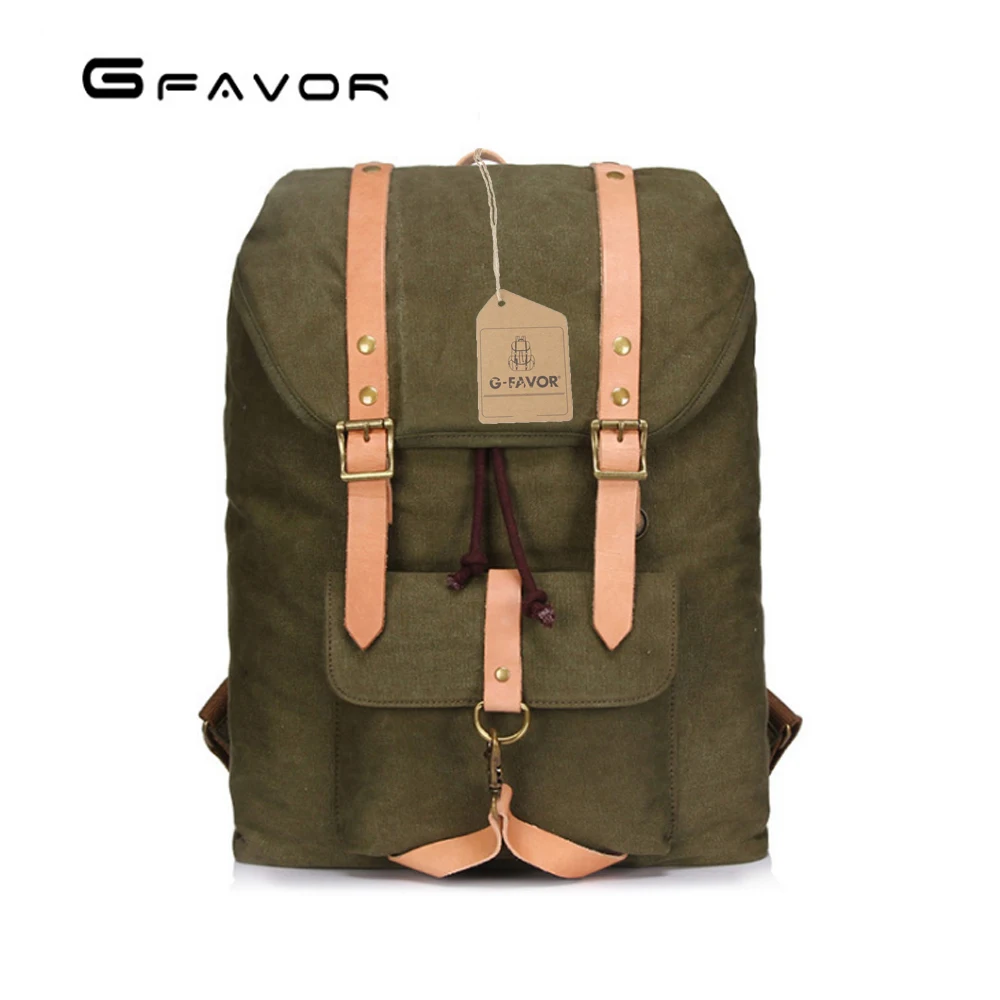 

Retro Men Leather Canvas Backpack High-Capacity Knapsack Leisure Student Schoolbag Gray/Army Green/Khaki Military Knapsack
