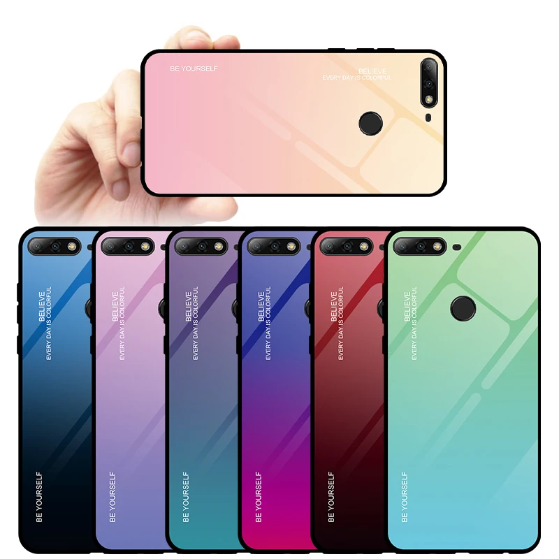Стеклянный чехол с градиентом для Huawei Y7 Y6 Pro Y9 Prime 2019 2018 чехлы телефонов Honor 7A 7C 5 45 |