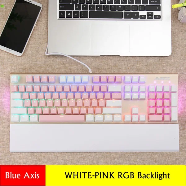 Ajazz AK40S PBT Edition эргономичная USB Проводная Механическая игровая клавиатура RGB/смешанный свет отсоединяемая Магнитная опора для рук синяя ось - Цвет: White -Pink RGB