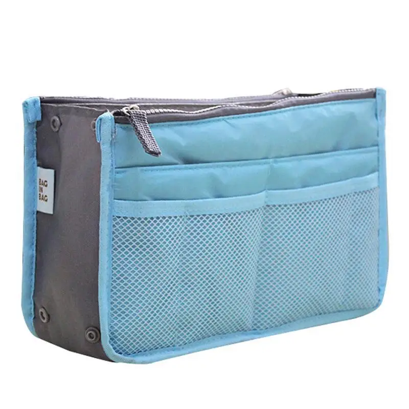 Женская косметическая сумка-Органайзер с двойной молнией, портативная многофункциональная дорожная сумка с карманами, сумка для макияжа - Цвет: Sky Blue