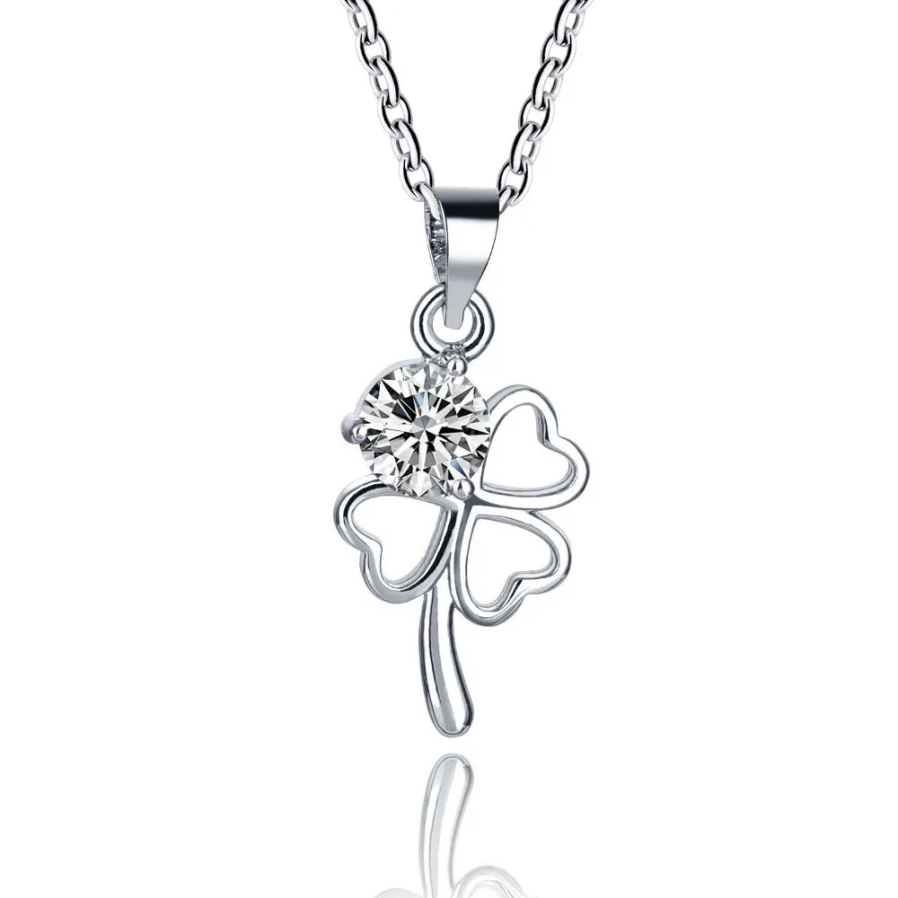 New Elegant Crystal Four Leaf Leaves Clover Heart Necklace Pendant