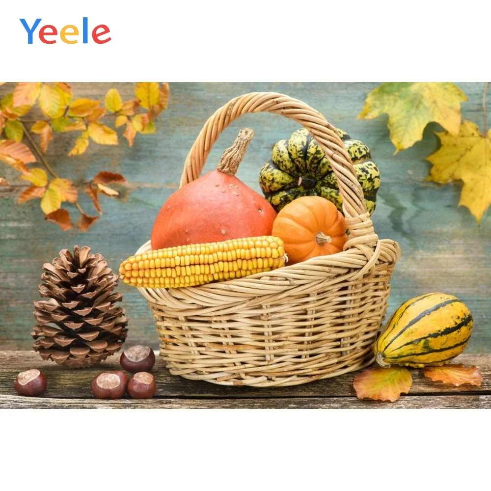 

Yeele Autumn Harvest Pumpkin Fruit Wood Board Photography Background Happy Thanksgiving Day Photocall Backdrop For Photo Studio