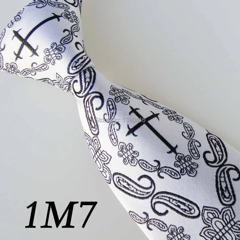 2018 Latest Version Men's Tie Tie Pattern Bright Black/White Paisley