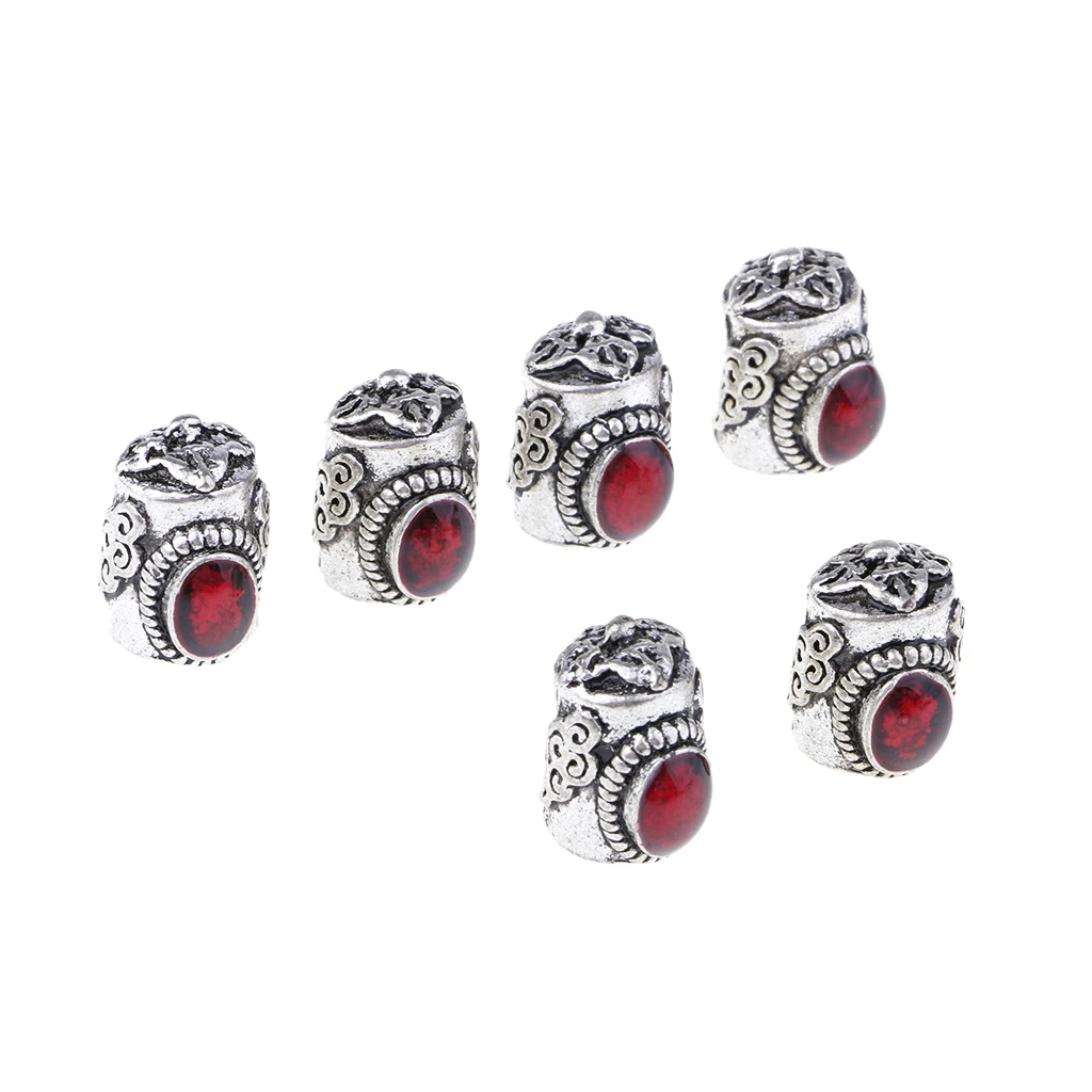 6 Pieces Vintage Tube Leather Cord Bracelet End Cap Beads Jewelry Findings Accessories Red Blue
