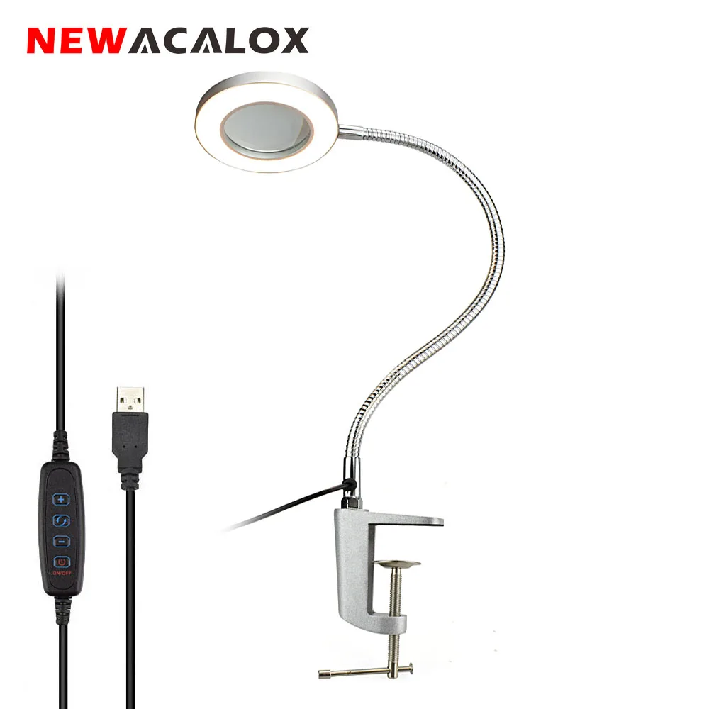 NEWACALOX Magnifying Glass USB 3X Bench Vise Table Clamp Magnifier LED