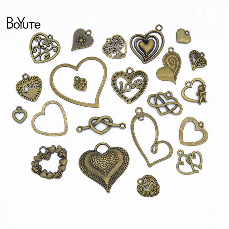 

BoYuTe Factory Direct Wholesale Mix 22 Styles Antique Bronze Heart Pendant Charms Diy Alloy Jewelry Accessories
