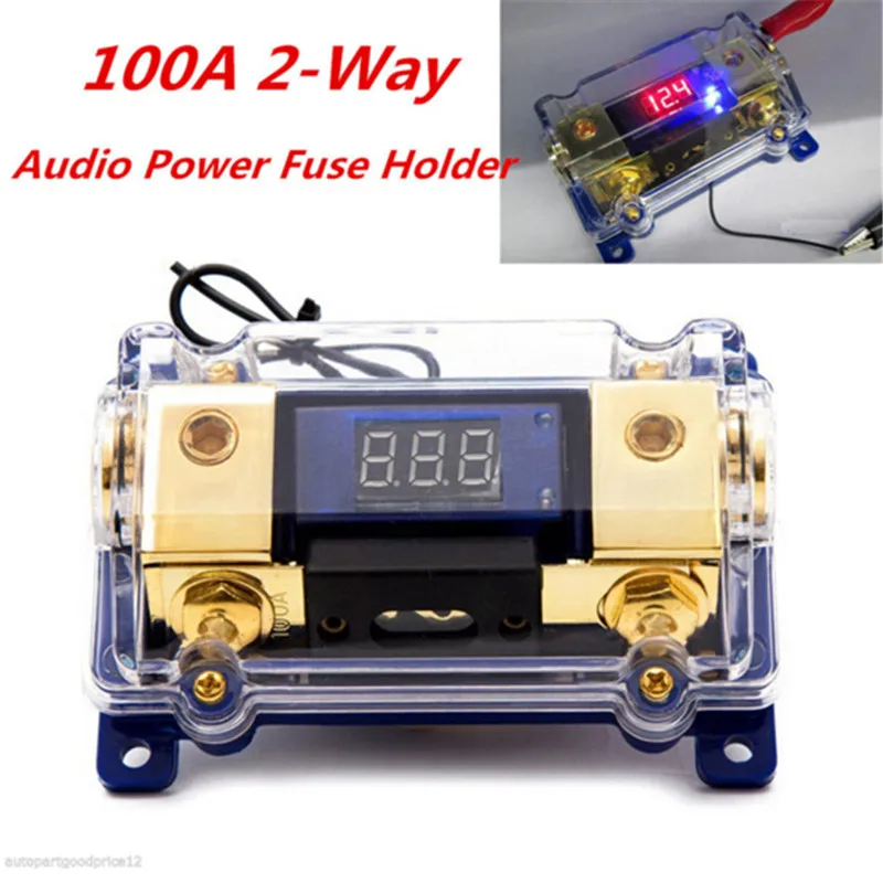 

Universal 100A 2-Way Car Audio Power Fuse Holder Stereo Grounding Cable Distribution Block Media