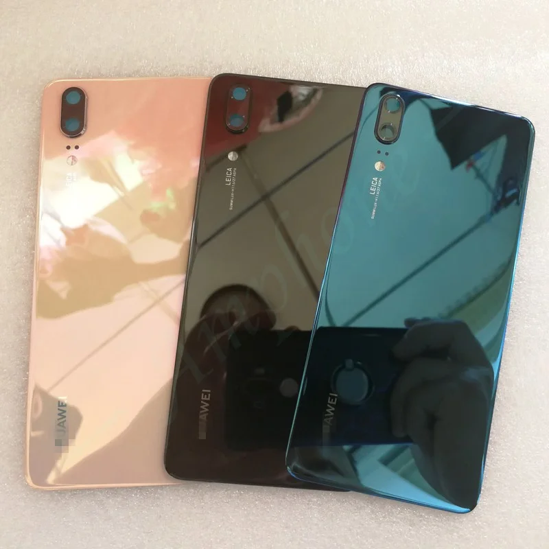 

New Tempered Glass Back Cover For Huawei P20 Spare Parts Back Battery Cover Door Housing + Camera frame + Flash cover