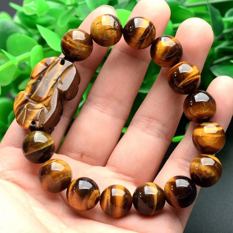 JoursNeige натуральный желтый камень тигровый глаз браслеты 12 мм круглые бусины Pi Xiu браслет для мужчин и женщин браслет ювелирные изделия