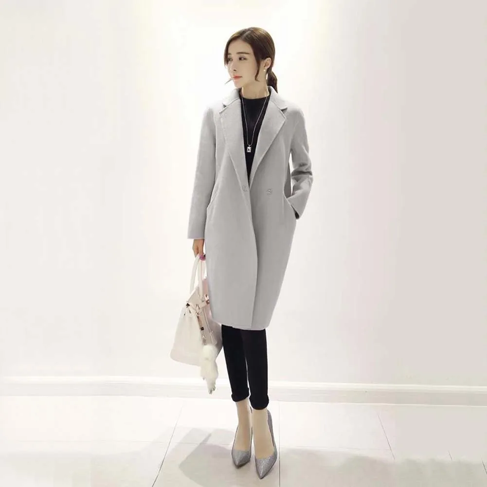 

Fall Winter Women Simple Cashmere Maxi Long design Robe Coat Female Woolen Outerwear femme abrigos mujer