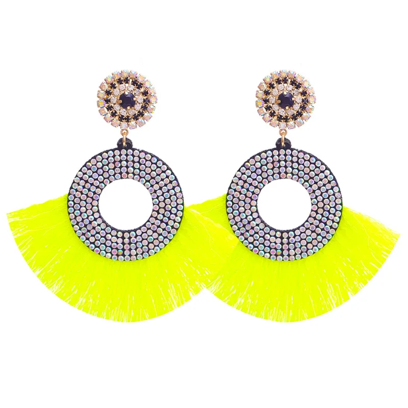 Round Metal Circle Hoop Eardrop Fringed Earrings Bohemia Statement Silk Thread Tassel Earrings For Women Wedding Party (23)